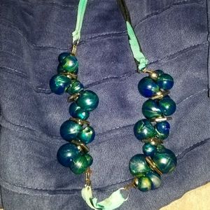 teal green beaded cloth necklace